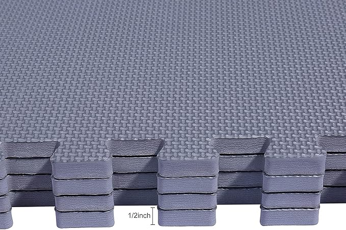 BalanceFrom Puzzle Exercise Mat 1/2" Thick, EVA Interlocking Foam Floor Tiles for Home Gym, Mat for Home Workout Equipment, Floor Padding for Kids, Gray, 24 in x 24 in x 1/2 in, 48 Sq Ft - 12 Tiles