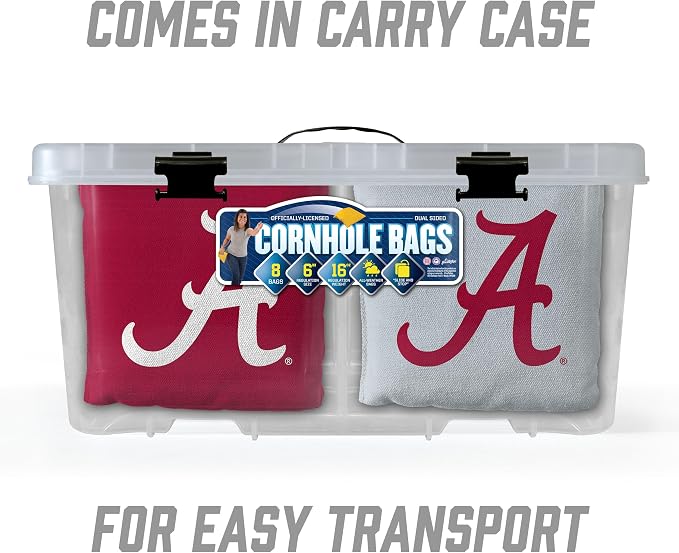 YouTheFan Officially-Licensed NCAA Set of 8 Cornhole Bags - All Weather Dual Sided Slide & Stop - Regulation Size with Carry case