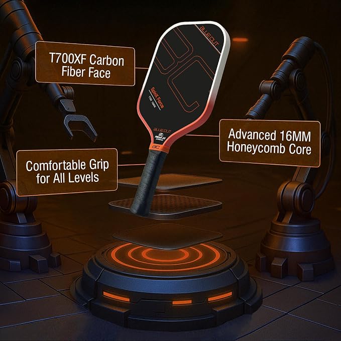 Blue Cut Pickleball Paddle – USAPA Approved Pickleball Paddles Racket with T700 Carbon Fiber, 16mm Honeycomb Core, Spin Surface, Pro Power Speed & Control – Includes Carry Bag