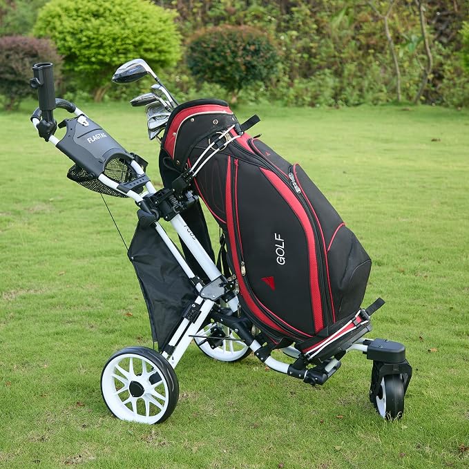 FLAGTAG Golf Push Cart 3 Wheel with 360 Swivel Front Wheel,Lightweight and Foldable Walking Golf Cart,One-Click Foldable,with Foot Brake