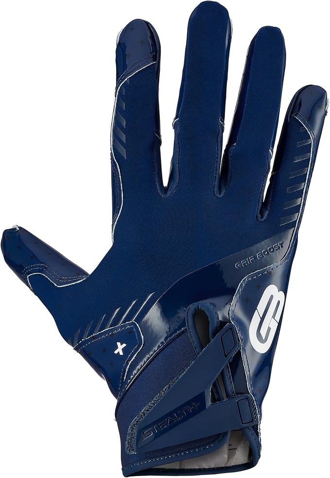Grip Boost Football Gloves - Solid Stealth 6.0 Boost Plus Sticky Technology - Adult and Youth Football Gloves for Wide Receiver - Men's and Boys Sizes
