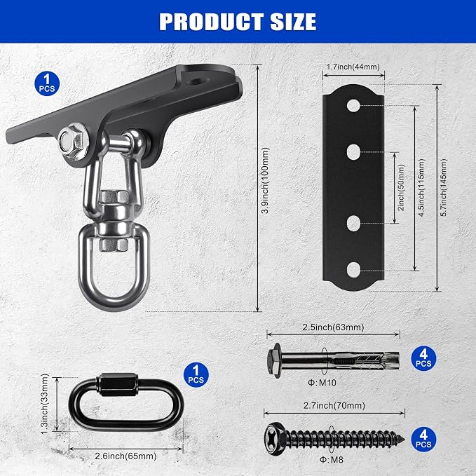 Dolibest Heavy Duty Swing Hanger,Ceiling Mount Swing Hook,One-Piece Design Base, Swing Set Hardware for Punching Bag, Boxing, Hammock Chair, Yoga Swing, Porch Swing (360° +180° Rotation)
