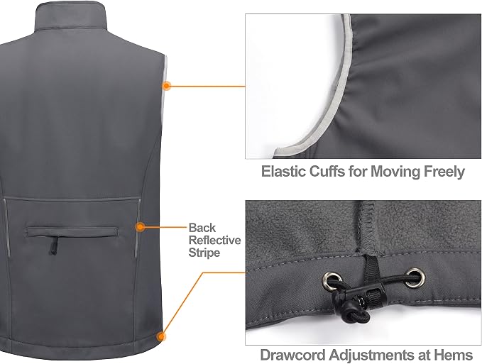 Little Donkey Andy Men's Lightweight Fleece Lined Softshell Vest Windproof Sleeveless Jacket for Hiking Travel Golf