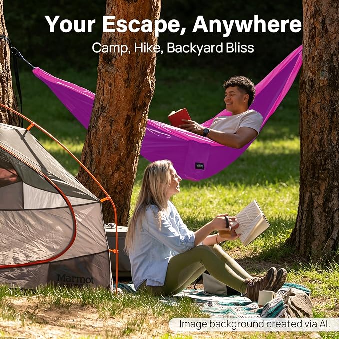 Kootek Camping Hammock, Portable Hammocks with Tree Straps & Attached Carry Bag, Camping Essentials Gear, Perfect for Outside Indoor Hiking Beach Backpack Travel