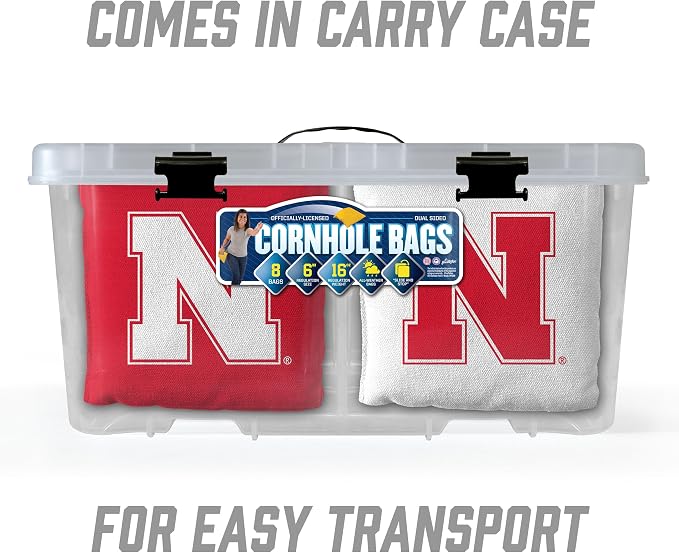YouTheFan Officially-Licensed NCAA Set of 8 Cornhole Bags - All Weather Dual Sided Slide & Stop - Regulation Size with Carry case