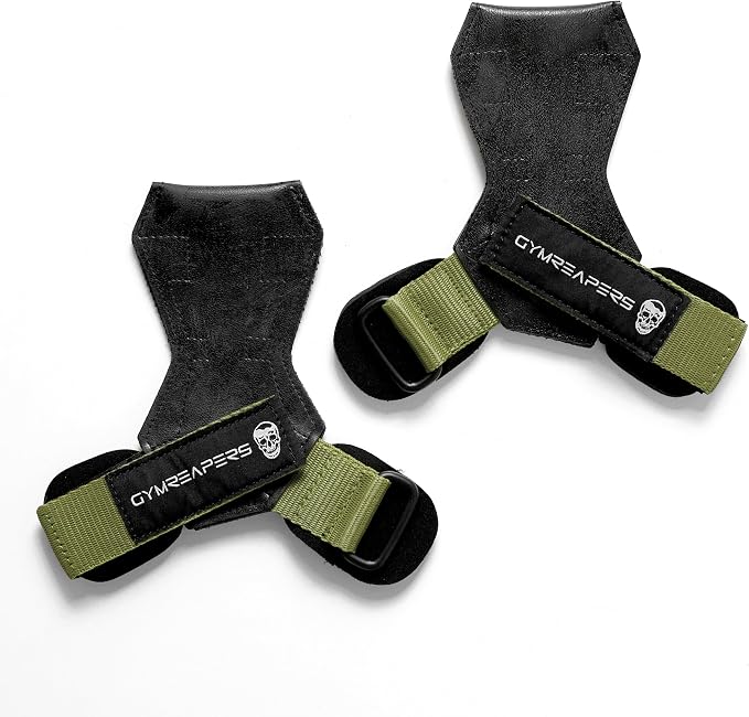 Gymreapers Weight Lifting Grips (Pair) for Heavy Powerlifting, Deadlifts, Rows, Pull Ups, with Neoprene Padded Wrist Wraps Support and Strong Rubber Gloves or Straps for Bodybuilding