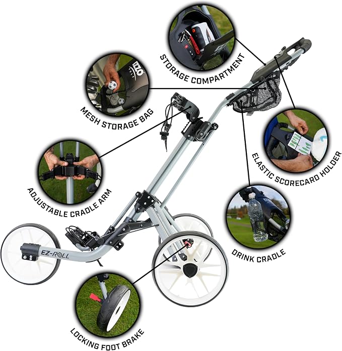 Izzo Golf EZ-Roll 3 Wheel Push Cart - Golf 3 Wheel Push cart