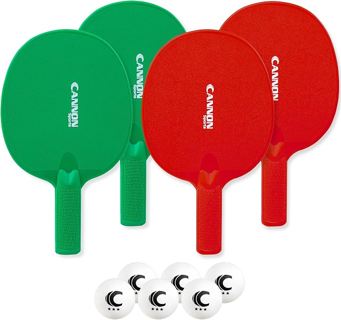 Cannon Sports Unbreakable Table Tennis Paddle Set - 4 Rackets with 6 Pack of 3-Star Table Tennis Balls – Portable Set for 4 Players