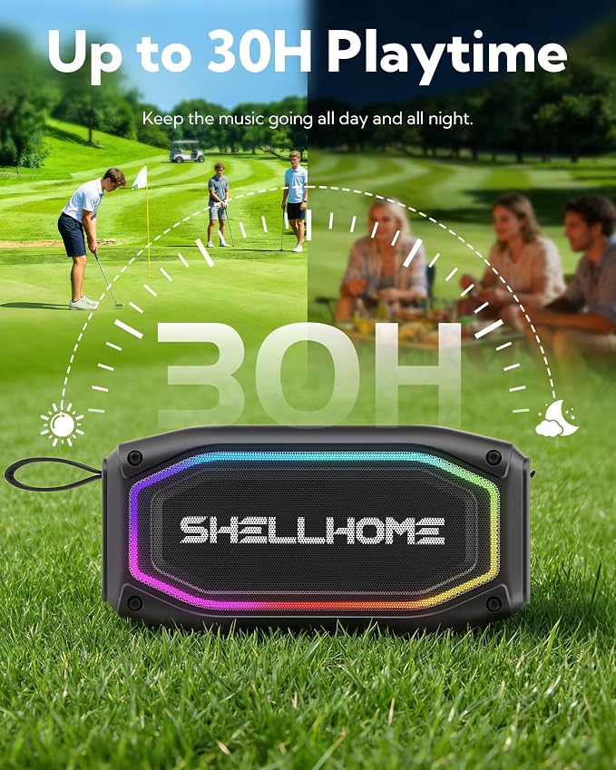 ShellHome Golf Magnetic Bluetooth Speakers, Portable Wireless Waterproof Speaker, 30H Playtime, IPX6, Shockproof, TWS Stereo, RGB Lights, Golf Cart Accessories, Golf Gifts, for Outdoor, Camping