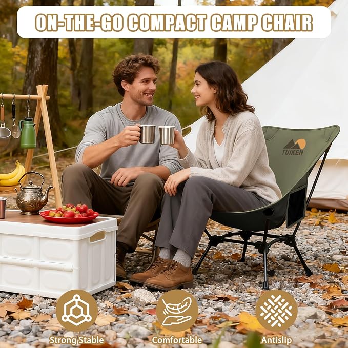 Ultralight Camping Chair Backpacking Chair, Portable Camp Chair with Cup Holder & Storage Bag, Lightweight Compact Folding Chair for Hiking, Travel, Picnic Mountaineering-Gark Green