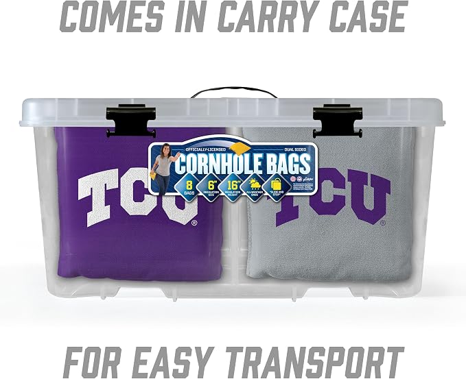 YouTheFan Officially-Licensed NCAA Set of 8 Cornhole Bags - All Weather Dual Sided Slide & Stop - Regulation Size with Carry case