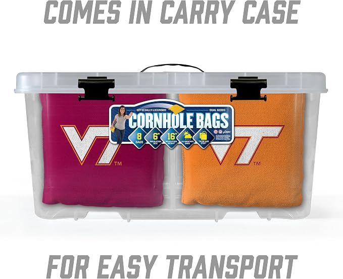 YouTheFan Officially-Licensed NCAA Set of 8 Cornhole Bags - All Weather Dual Sided Slide & Stop - Regulation Size with Carry case