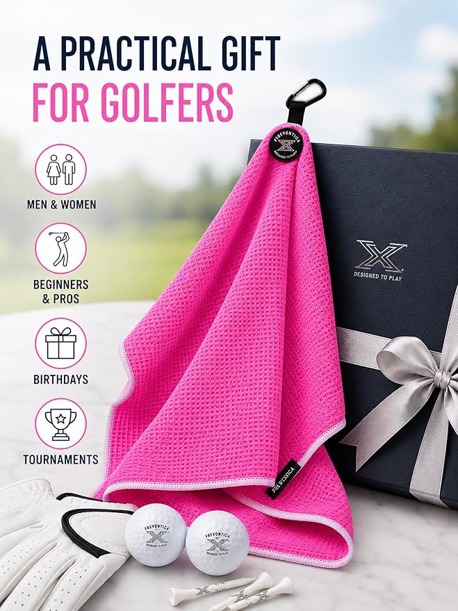 Magnetic Golf Towel with Cleaning Pocket, 24"x16" Ultra-Absorbent Waffle Microfiber Golf Towel with Magnet & Clip for Golf Bag, Carts and Clubs, Golf Accessories Gift for Men Women Golfers