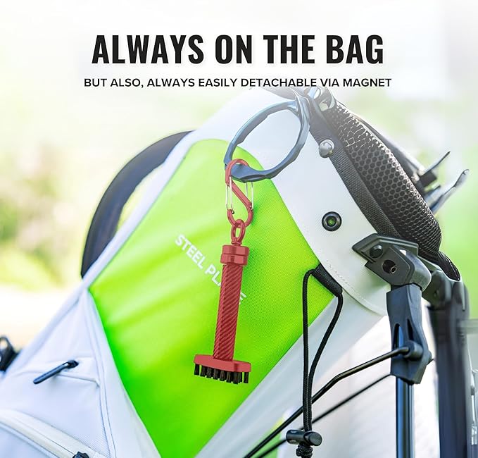 Magnetic Golf Club Brush - Detachable - Premium Nylon Bristles - Golf Bag Accessory - Golf Club Cleaner - Golf Tool