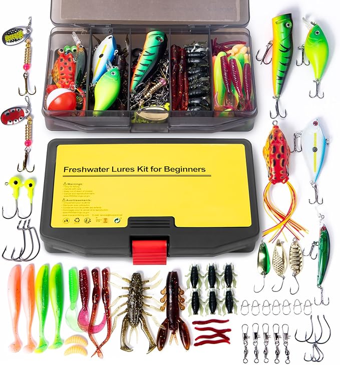 GOTOUR 128/209/240/265pcs Fishing Lures Kit with Tackle Box, All-in-1 Fishing Accessories Gear Set with Soft Lure, Minnow, Crankbait, Hooks, Sinkers, and Terminal Tackle Kit, Fishing Gifts for Men