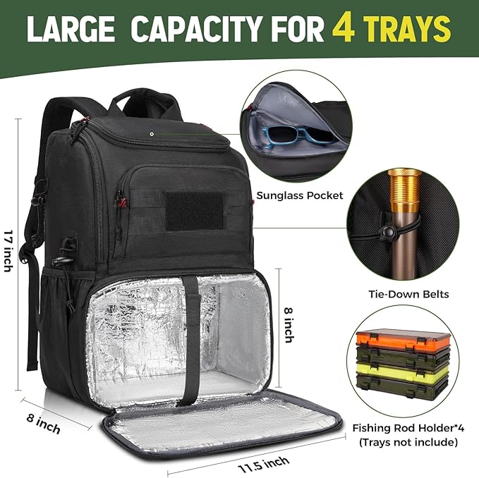MATEIN Womens Fishing Sling Bag with Lure Rod Holder & Phone Pouch, Fishing Backpack Tackle Box