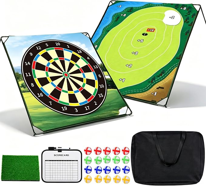 HOTWIND Golf Chipping Game Mat 71" x 71" 2-Sided Hook & Loop Sticky Golf Practice Pad with Stand Portable Indoor Outdoor Backyard Camping Golf Game Accessories for Family Adults (Club Not Included)