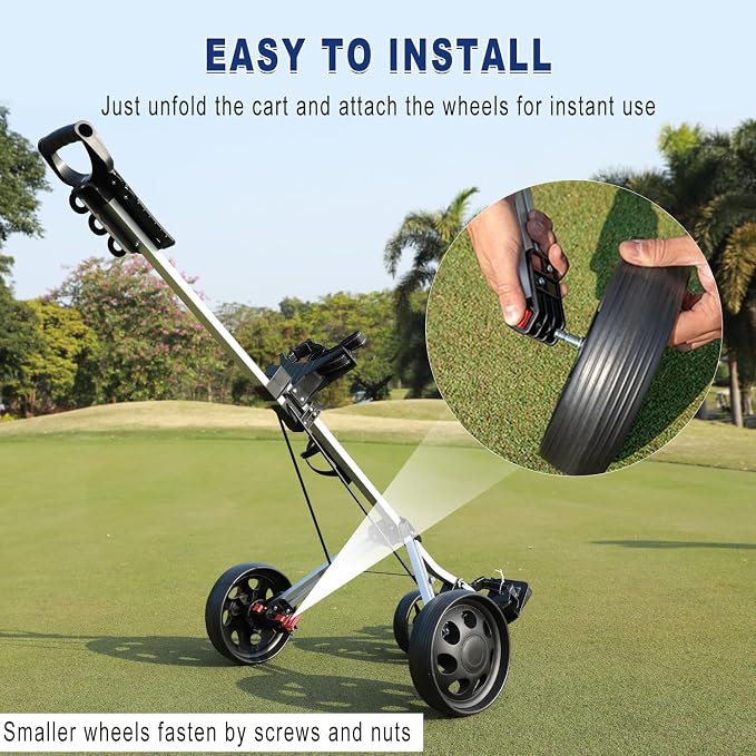 PGM Foldable Golf Push Pull Cart for Stable and Durable with Foot Brake, Lightweight Walking Cart with 3 or 4 Wheels for Courses and Players