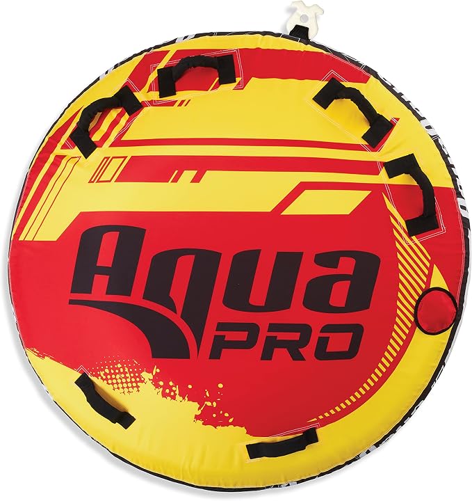 Aqua Pro Towable Tube for Water Sports – 1-2 Riders – Deck-Style Inflatable Boat Tube – Yellow/Red