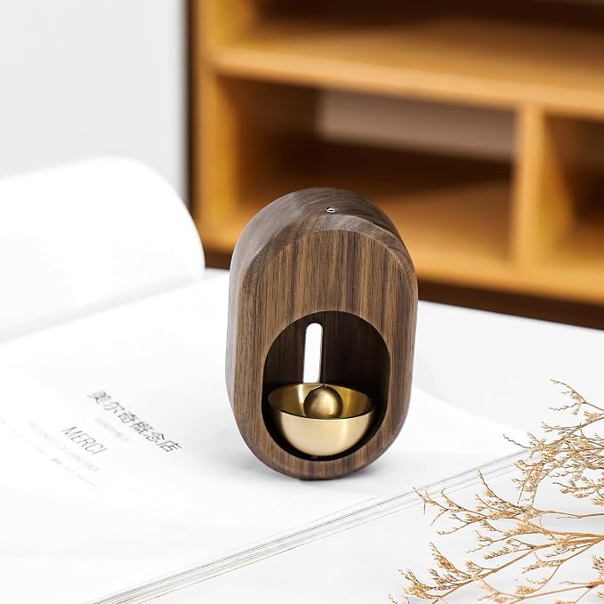 Shopkeepers Bell - Magnetic Attached Doorbell for Door Opening - Unique Office Ornament and Hanging Decoration for Business Entrance, Fridge Sticker and Barn Door (Clock-Shaped-Walnut)