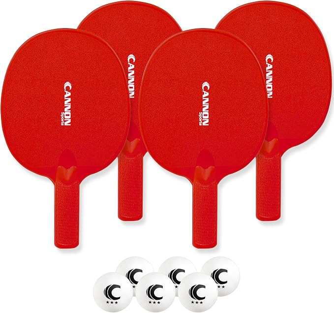 Cannon Sports Unbreakable Table Tennis Paddle Set - 4 Rackets with 6 Pack of 3-Star Table Tennis Balls – Portable Set for 4 Players