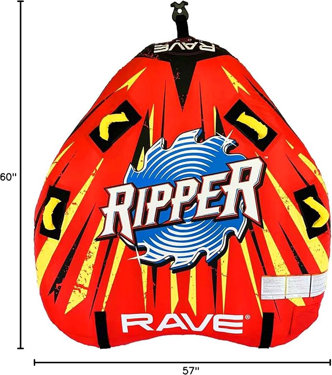 RAVE Sports Razor Inflatable Towable Tube, 1-2 Riders, Unique Skim-Fast Bottom Coating, Nylon Cover, Four Foam-Filled Reinforced Handles, Quick Connect Tow Point, Boat Tubes and Towables