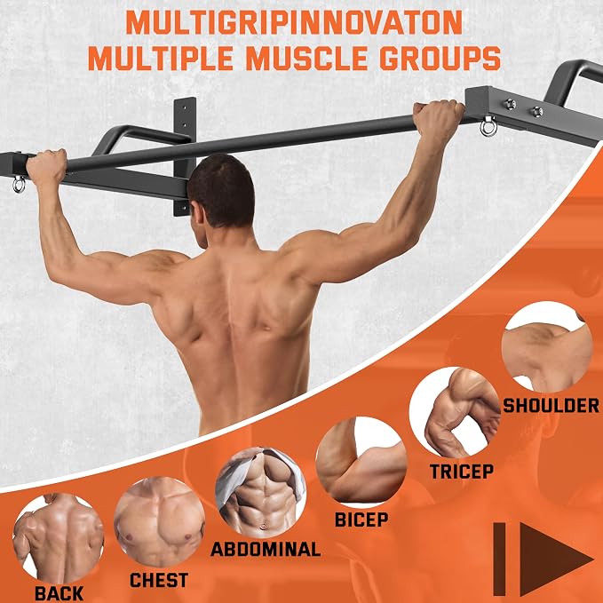 2026 Upgrade Pull Up Bar Wall Mounted - 600 lbs Heavy Duty Strength Training Pull-Up Bars, Ideal Rogue Pull Up Bar for Home and Commercial Gym, Easy Installation Chin Up Bar, Versatile Garage Pullup Bar