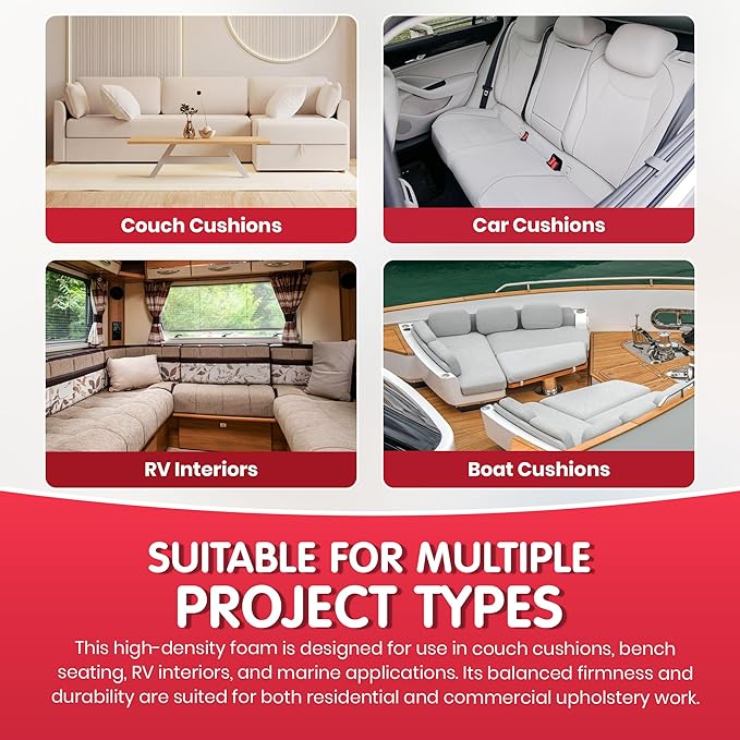 FOAMYFOAM 3Pack of High Density 6 inch Thick, 18 inch Wide, 18 inch Long Upholstery Foam, Cushion Replacement