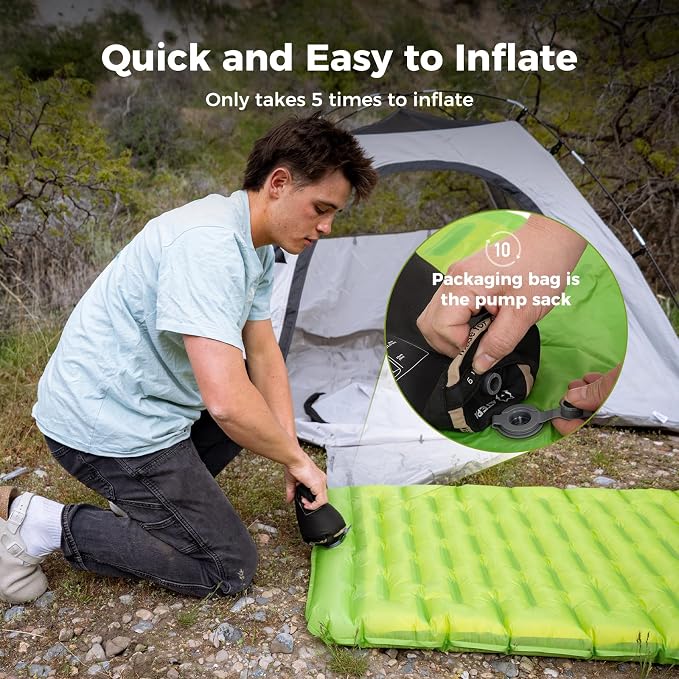 ATEPA ThermAir Ultralight Sleeping Pad for Camping & Backpacking, 6 R-Value Insulated Air Mattress, 3.5” Thick Compact Inflatable Sleeping Mat with Emergency Pump Sack, Wide Long Size (72"x25")