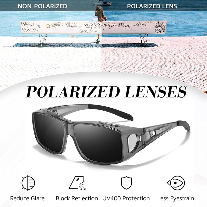 LVIOE Over Glasses Sunglasses Wrap Around Polarized Sunglasses for Men Women Fit Over Prescription Glasses with UV Protection
