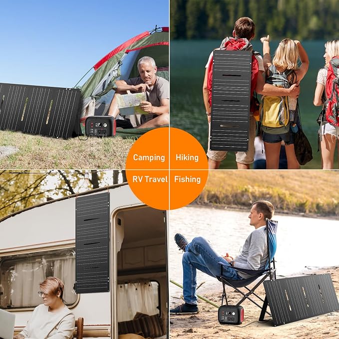 60W YT60 Solar Panel Charger Solar Battery High Efficiency Camping Waterproof IP68 Solar Panel with USB and DC Outputs for Portable Power Station,Power Bank, Phone, Laptop