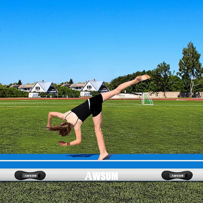 AWSUM Inflatable Gymnastics Mat 10ft/13ft/16ft/20ft/23ft Training mat 4/8 inches Thick tumbling mat with Electric Pump for Home/Gym/Outdoor