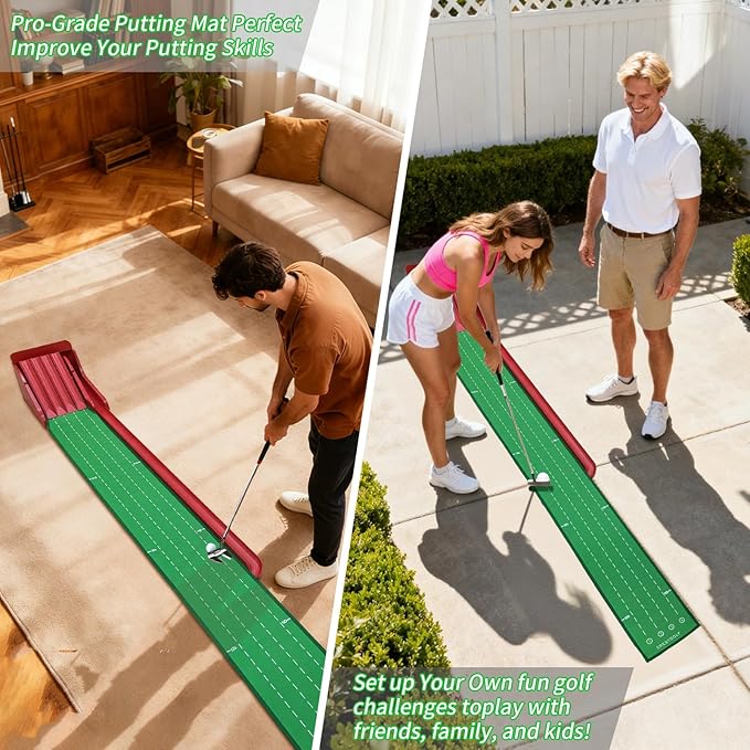 Crestgolf Professional Golf Practice Mat with Physical Feedback System – Engineer-Grade Composite, Automatic Ball Return,8 feet Suitable for Indoor Practice of Putting(Putting Green Golf Game Gift)