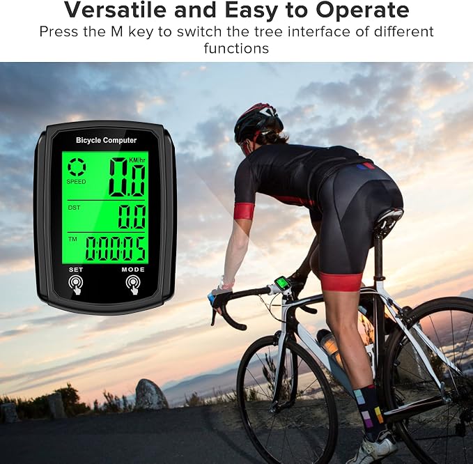Bike Computer and Bicycle Odometer Wired MPH KM/H Bike Speedometer with Automatic Wake-Up Cycling Speed Tracker LCD Display & Single Mileage & Multi-Functions Accessories
