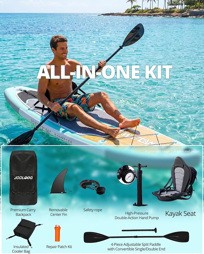 Inflatable Stand Up Paddle Board with Seat, 10'6"/10'5" SUP 440LBS, Recreational Paddleboard for Adults Beginners, Blow Up Paddle Board with Fishing Design, Camera Mount, Cooler Bag & Full Accessories