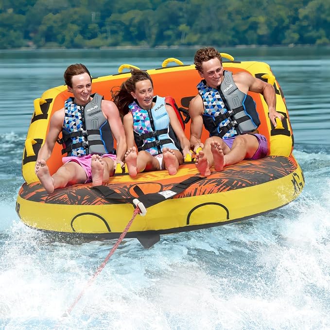 XGeek Towable Tubes for Boating, 1-4 Person Boat Tubes for Tubing, Heavy-Duty Inflatable Boat Tubes and Towables, Multi-Style Secure Sofa & Classic Donut with Stronger 840D Nylon Cover