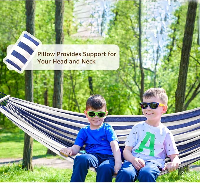 Chihee Cotton Hammock Holds Up to 660lbs Fabric Hammock 8.9x4.9ft Soft Portable Tree Hammocks Camping with Detachable Spreader Bar Pillow 2 Strong Webbings 2 Carabiners Indoor Outdoor Backyard Garden