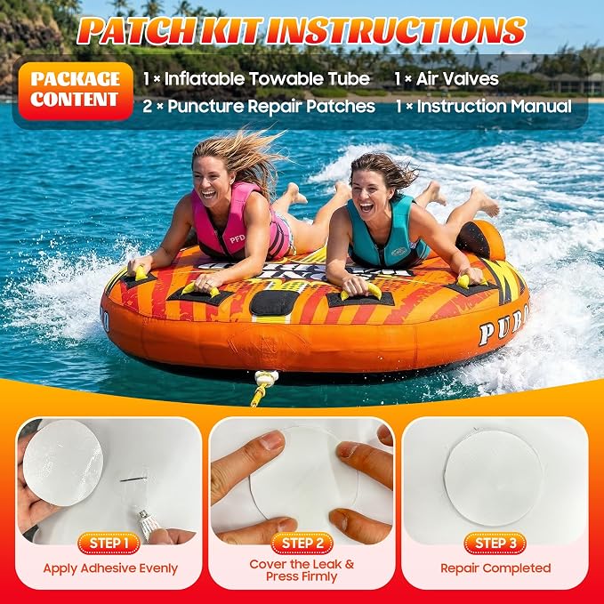 Towable Tubes for Boating Water Tubes - 2 Person Soaring Eagle, Heavy Duty Boat Tubes & Towables, EVA Foam Pads, Drainage, Quick Connector(F-1007)(F-1020)
