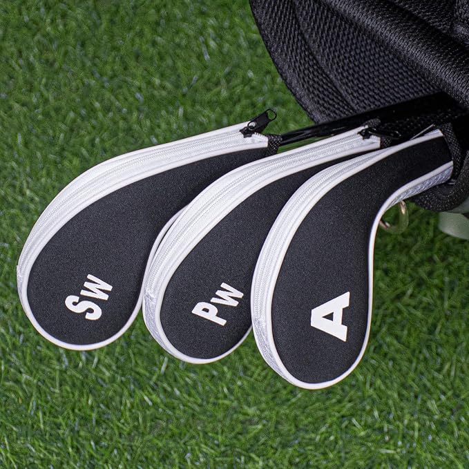 Golf Club 12pcs Thick Synthetic Zipper Long Neck Set Headcover Fit The Most Brands, Side Number Golf Iron Club Head Cover LW SW PW Covers #3,4,5,6,7,8,9