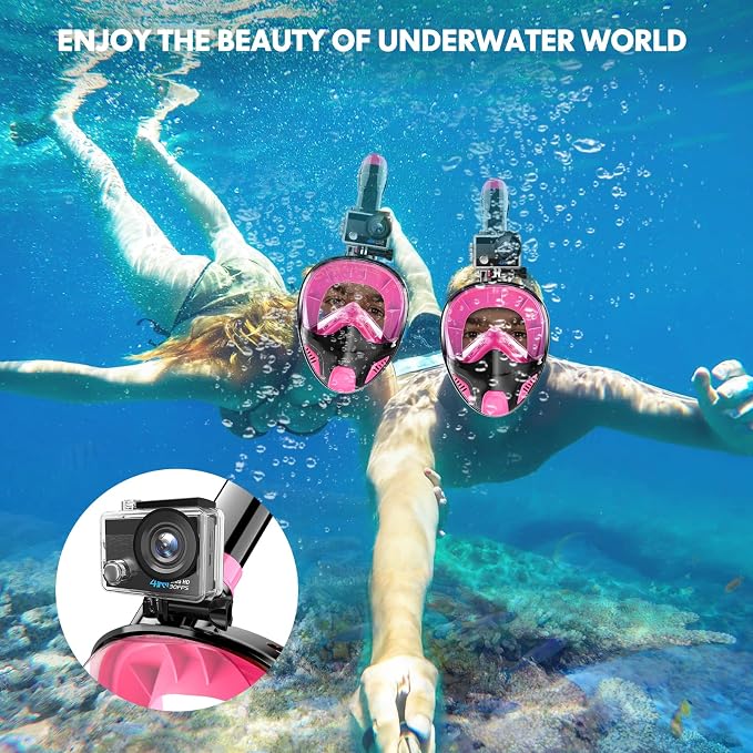 Full Face Snorkel Mask for Adults Teen, Snorkeling Gear with Detachable Camera Mount, Panoramic 180Β° View, Anti-Fog Anti-Leak Snorkling Set for Man and Women