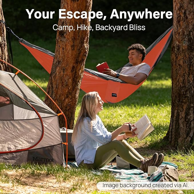Kootek Camping Hammock, Portable Hammocks with Tree Straps & Attached Carry Bag, Camping Essentials Gear, Perfect for Outside Indoor Hiking Beach Backpack Travel