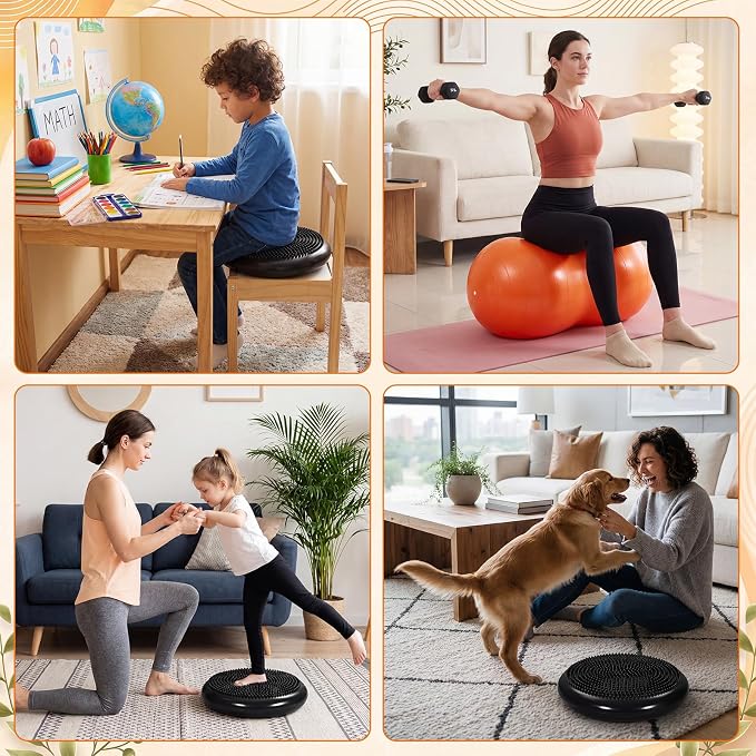 2 Pcs Wobble Cushion and Peanut Ball with Pump Set, Sensory Balance Disc Wiggle Seat for Kids and Adults, Flexible Seating for Exercise Physical, Child Training, Yoga