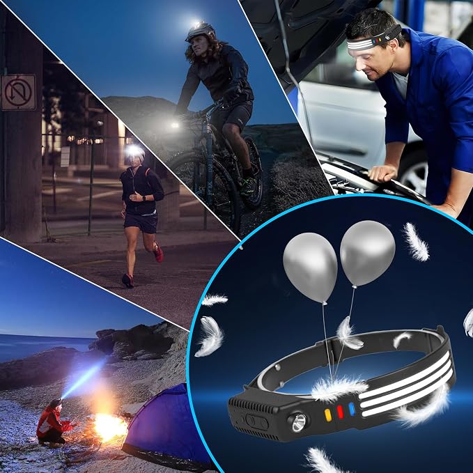 6Pack LED Headlamp Rechargeable, 1200 High Lumen Head Lamp, 230°Wide Beam, 5 Light Modes, IPX6 Waterproof Head Light for Camping, Running, Hiking