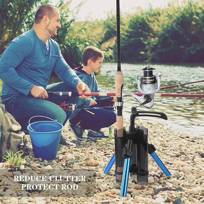 3-Tude Portable Fishing Rod Holder - Stand Holds Up to 3 Rods, Outdoor Fishing Gear Equipment Organizer
