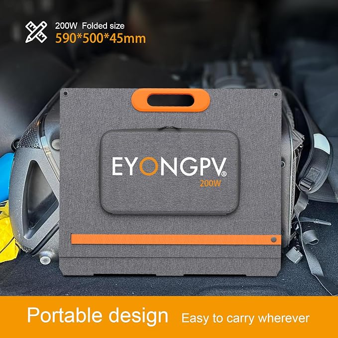 EYONGPV 200W Portable Solar Panel, 26% HPBC Cells, Foldable Solar Charger, 15ft (4.5m) Cable, 30A Anderson Output, IP65 Waterproof for RV Camping, for EcoFlow, Anker, Jackery, Bluetti Power Station