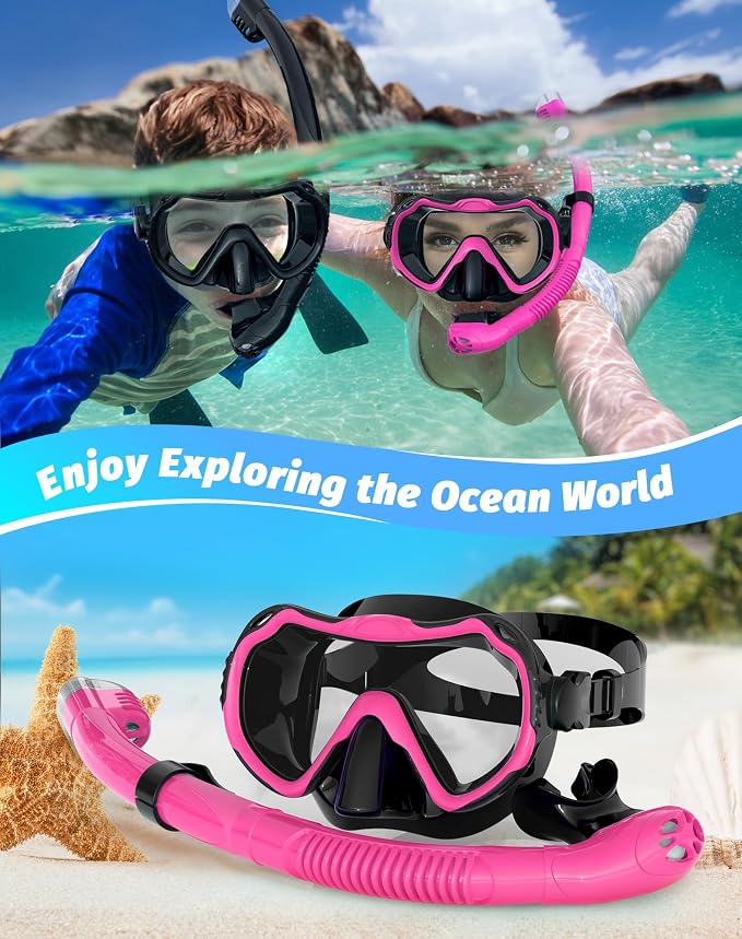 Snorkeling Gear for Adults, Snorkel Mask Set 180° Panoramic View Snorkel Gear, 100% Food-Grade Silicone Anti-Fog Anti-Leak Dry Top Diving Mask for Snorkeling Swimming Scuba Diving