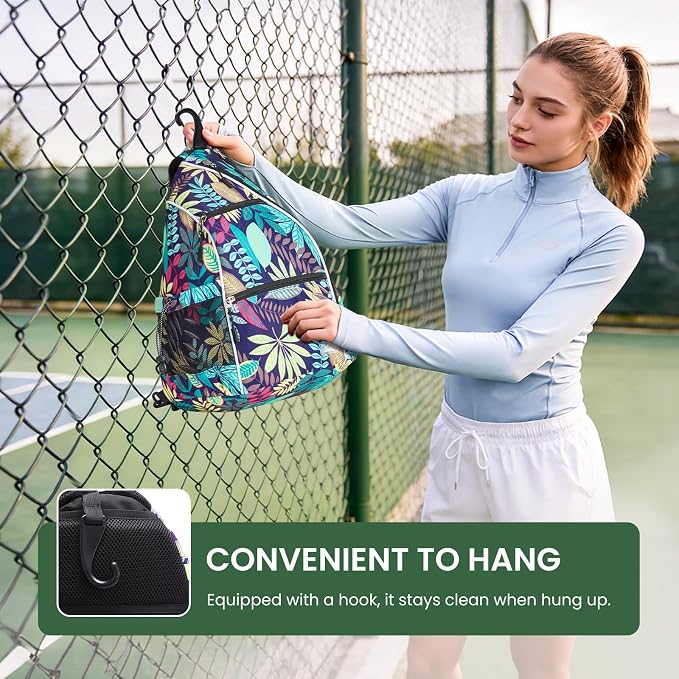 Sucipi Pickleball Bag - Men's & Women's Pickleball Backpack, Adjustable Sling Bag w/Fence Hook/Large Capacity/Safety Pocket