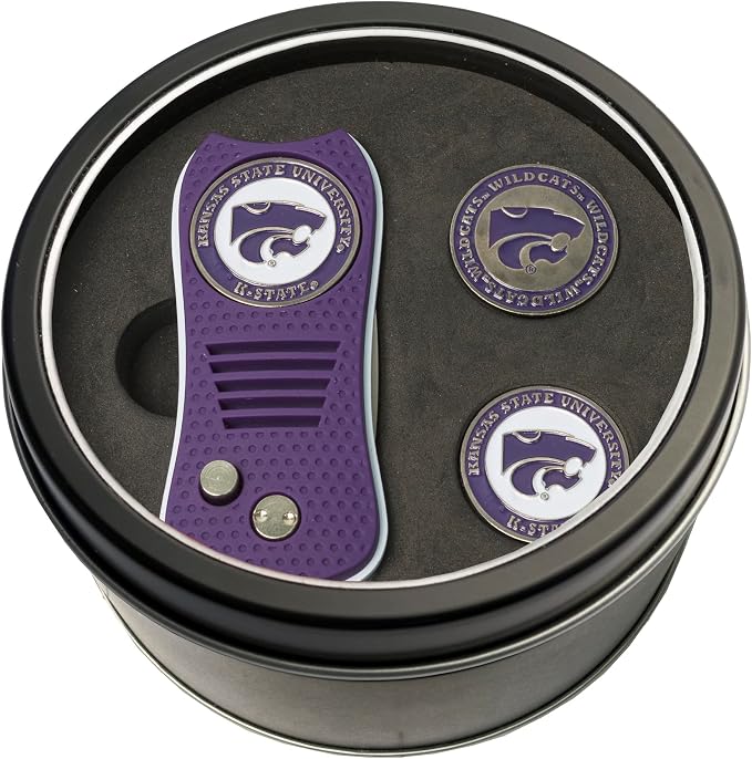 Team Golf NCAA Gift Set Switchblade Divot Tool with 3 Double-Sided Magnetic Ball Markers, Patented Single Prong Design, Causes Less Damage to Greens, Switchblade Mechanism