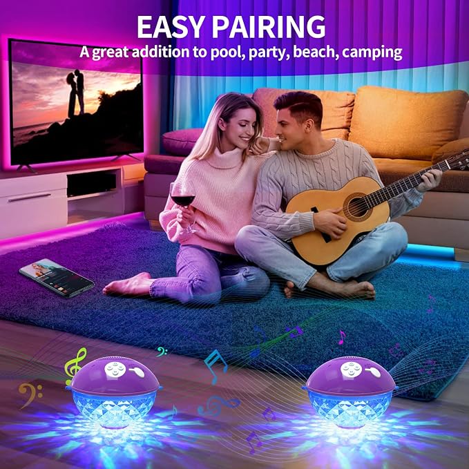 Floating Pool Speakers with Colorful Lights, Bluetooth Wireless Pool Speaker Floatable IP68 Waterproof, Built-in Mic & Crystal Clear Sound Bluetooth Hot Tub Speaker for Pool Party Outdoors