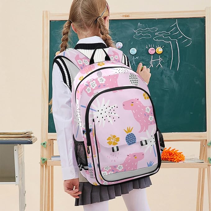 Fisyme Capybara Pink School Backpack Laptop Backpack Bags Bookbag Travel Casual Computer Notebooks Daypack